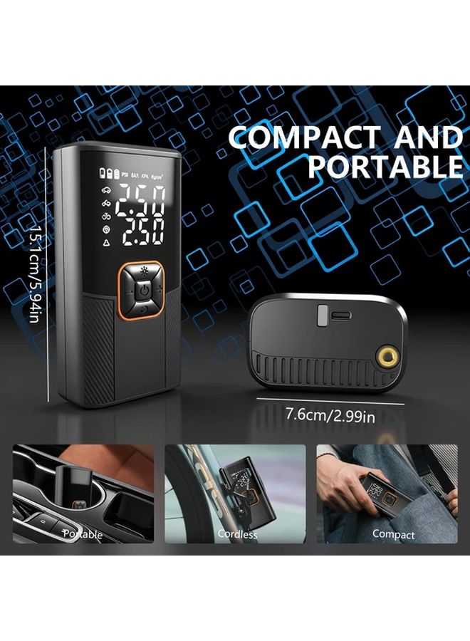 ضاغط الهواء المحمول الأسود 150 رطل لكل بوصة مربعة مضخة الإطارات مقياس رقمي ضوء LED شحن USB - Image 2
